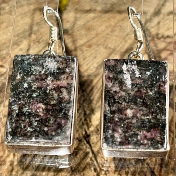 Dark Square Rhodonite Earrings 1 7/8” - Picture 2 of 8